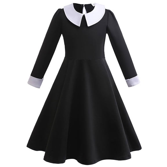 Black Costume Dress Halloween Cosplay Outfit Long Sleeve Dress