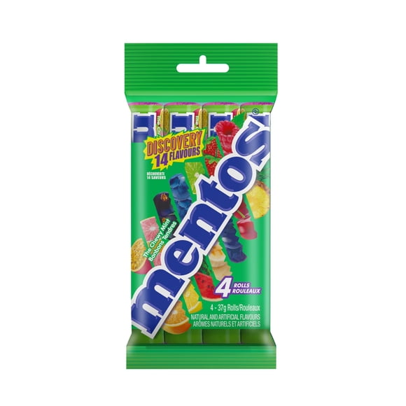 Mentos Chewy Mints, Discovery - Pack of 4 Rolls (56 Pieces), 37g per roll
