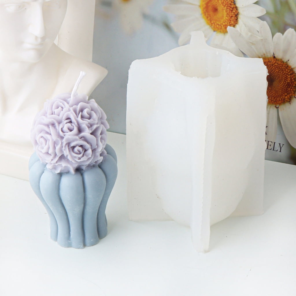 FENOHREFE 3D Silicone Mould Flower Vase Shape Scented Candle Mold Epoxy Resin Molds for Ornament Aromatherapys Crafting Moulds