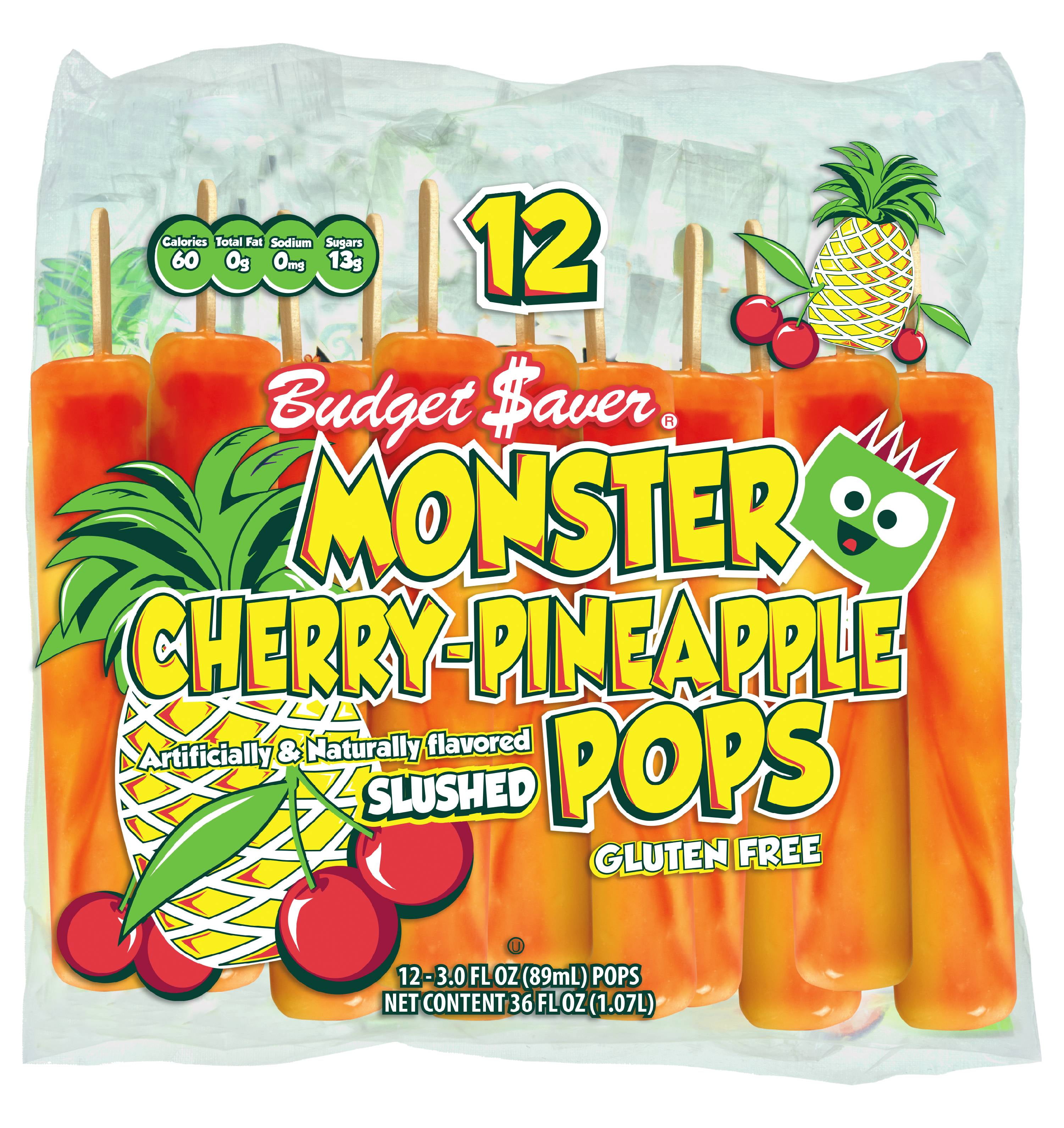 trompet Villig Stationær Budget Saver Slushed Cherry-Pineapple Monster Pops, 12 Ct - Walmart.com