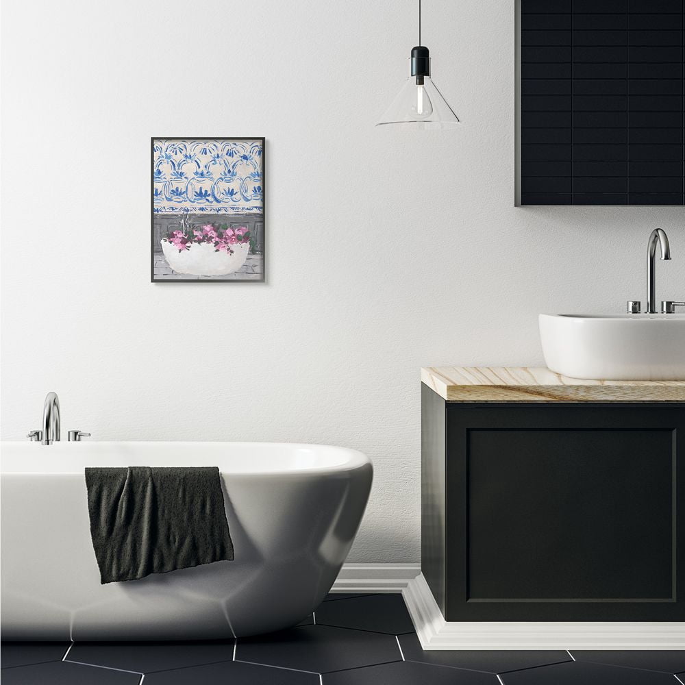 Stupell Industries Flowers In Bath Tub Pink Blue Interior Design Framed Wall Art by Melissa Wang