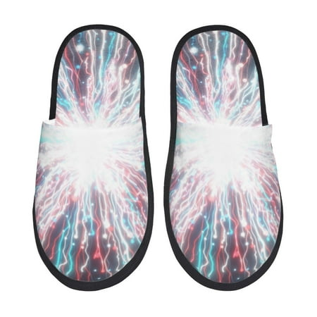 Balery Blue Swirl Fireworks Slient Indoor Furry Fleece Comfort House Shoes Soft Non-Slip Home Shoes Cotton slippers House Slippers-- Large
