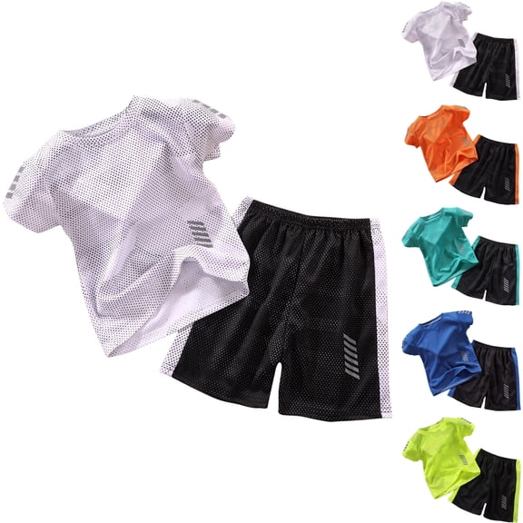 Boys Athletic Shorts Set 2 Piece Summer Clothes Outfit with Graphic Tee and Boys Basketball Shorts for Active Kids Casual Sports Suit
