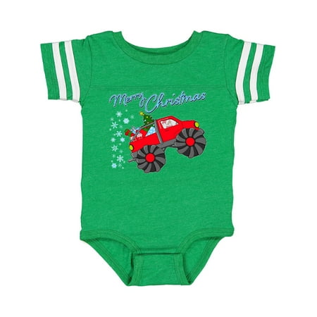 

Inktastic Merry Christmas- Santa drives a monster truck Gift Baby Boy or Baby Girl Bodysuit