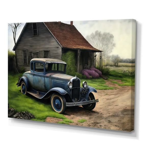Designart 30S Ford Car In Barn V Canvas Wall Art