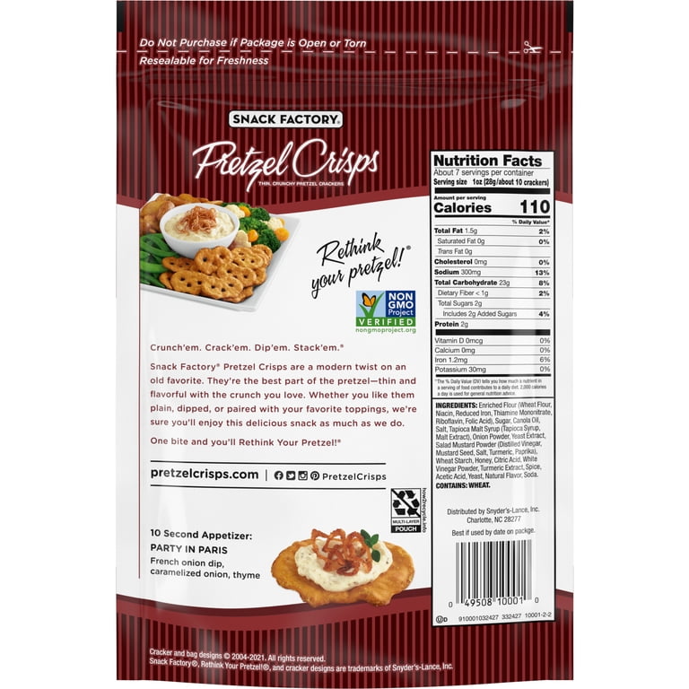 Snack Factory Pretzel Crisps Bites Honey Mustard - 27 Ounce Pack Of 2, Thin Crunchy Pretzel Snacks
