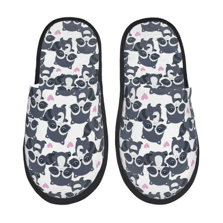 

Qekee Cartoon Raccoon Print Furry Slippers for Women and Men House Slipper Funny Bedroom Slippers Indoor -Large