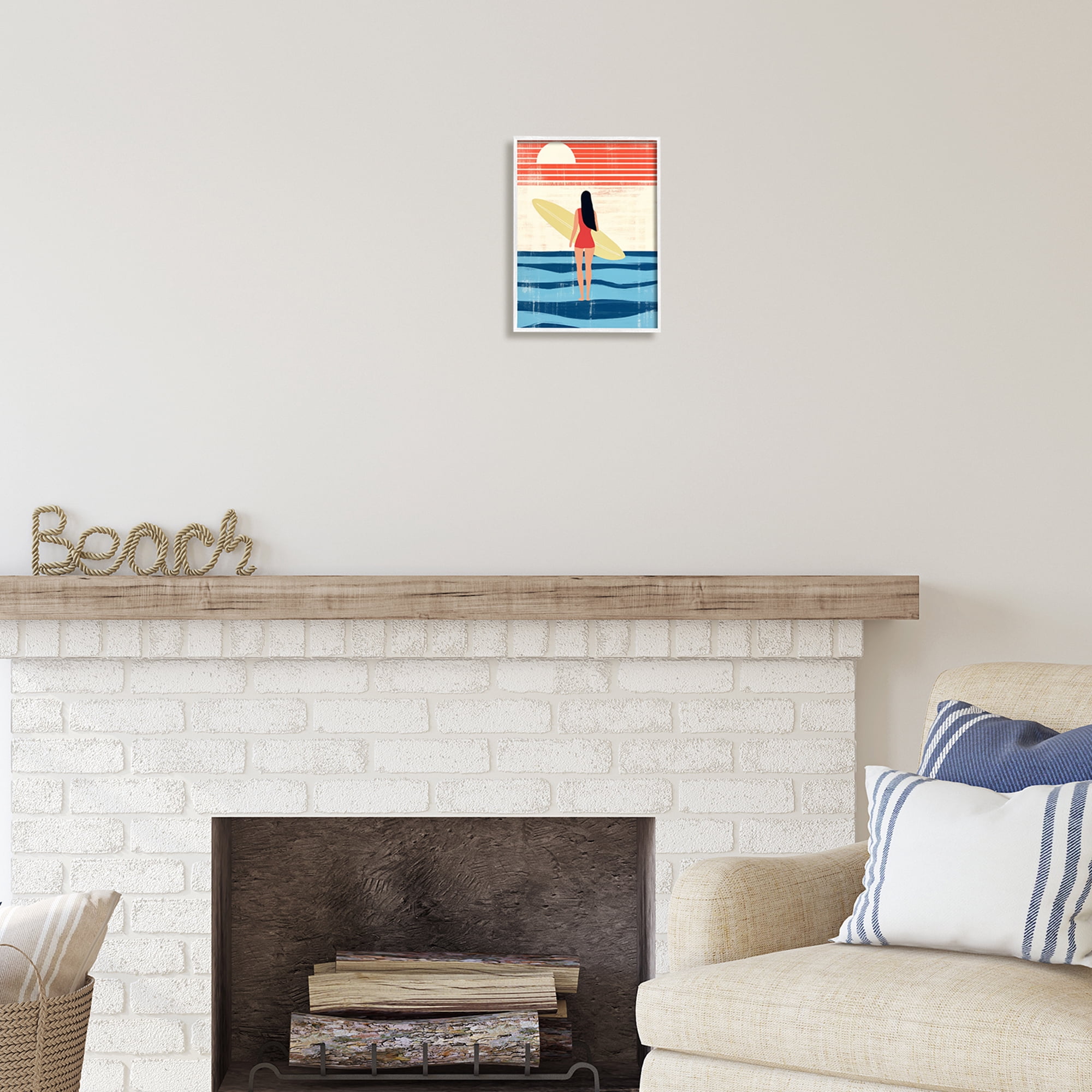 Stupell Industries Rustic Surfer Girl Abstraction Abstract Painting White Framed Art Print Wall Art, 11 x 14