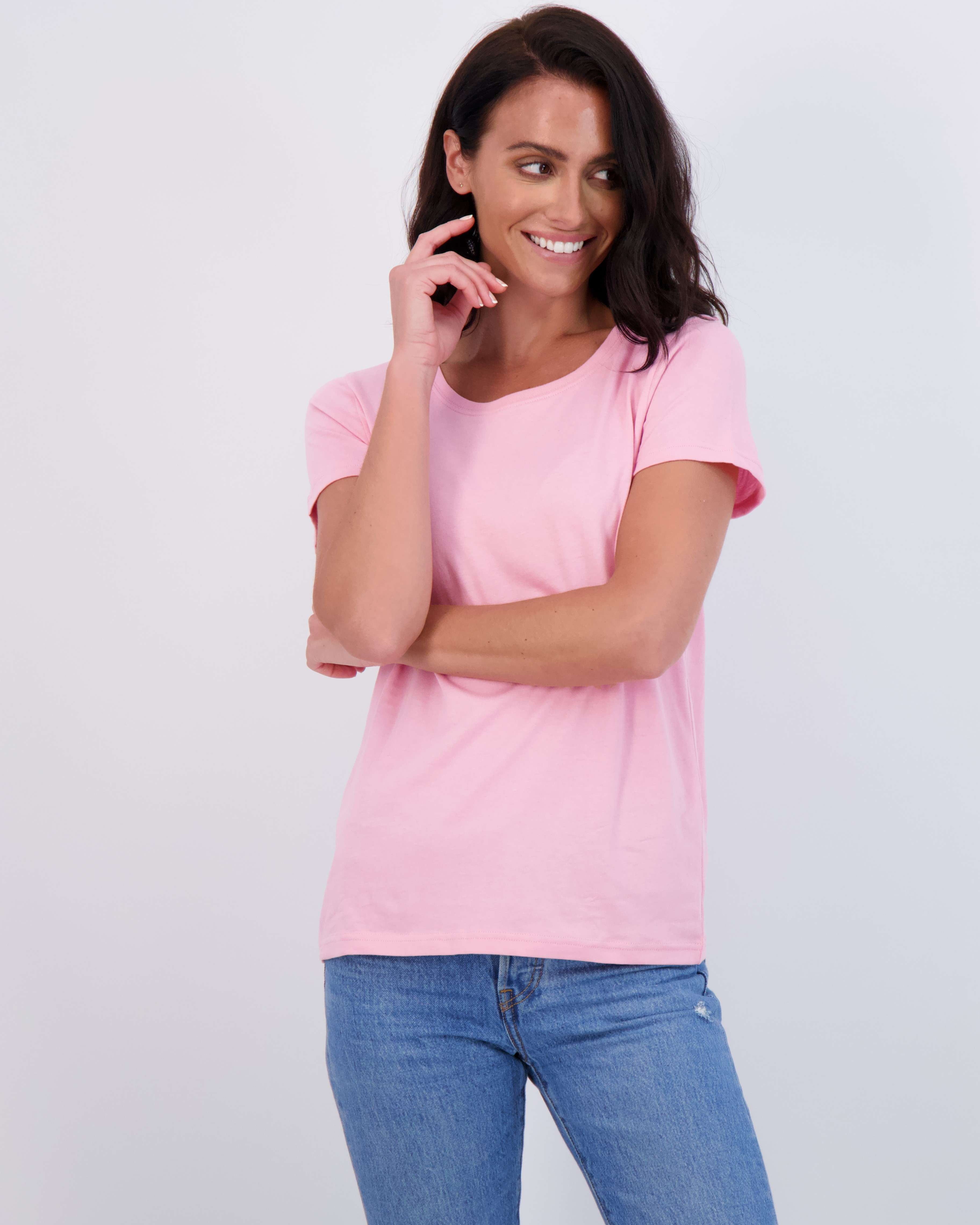 Real Essentials 4 Pack: Women's Classic-Fit Cotton Short-Sleeve Scoop Crew Neck T-Shirt (Available in Plus Size)