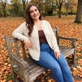 thumbnail image 2 of Agnes Orinda Women's Plus Size Long Sleeves Button Down Crew Neck Knit Sweater Cardigan 3X Beige, 2 of 8