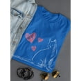 thumbnail image 3 of Cat In Love Sketch Hearts Around Medium Front Graphic Women Royal Blue T-Shirt, Female Medium, 3 of 4