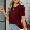 thumbnail image 4 of RYDCOT Womens Dressy Casual Tops Puff Sleeve Keyhole Crew Neck Business Work Blouses Pleated Summer Shirts 2025 Trendy Clothes Wine, 4 of 7