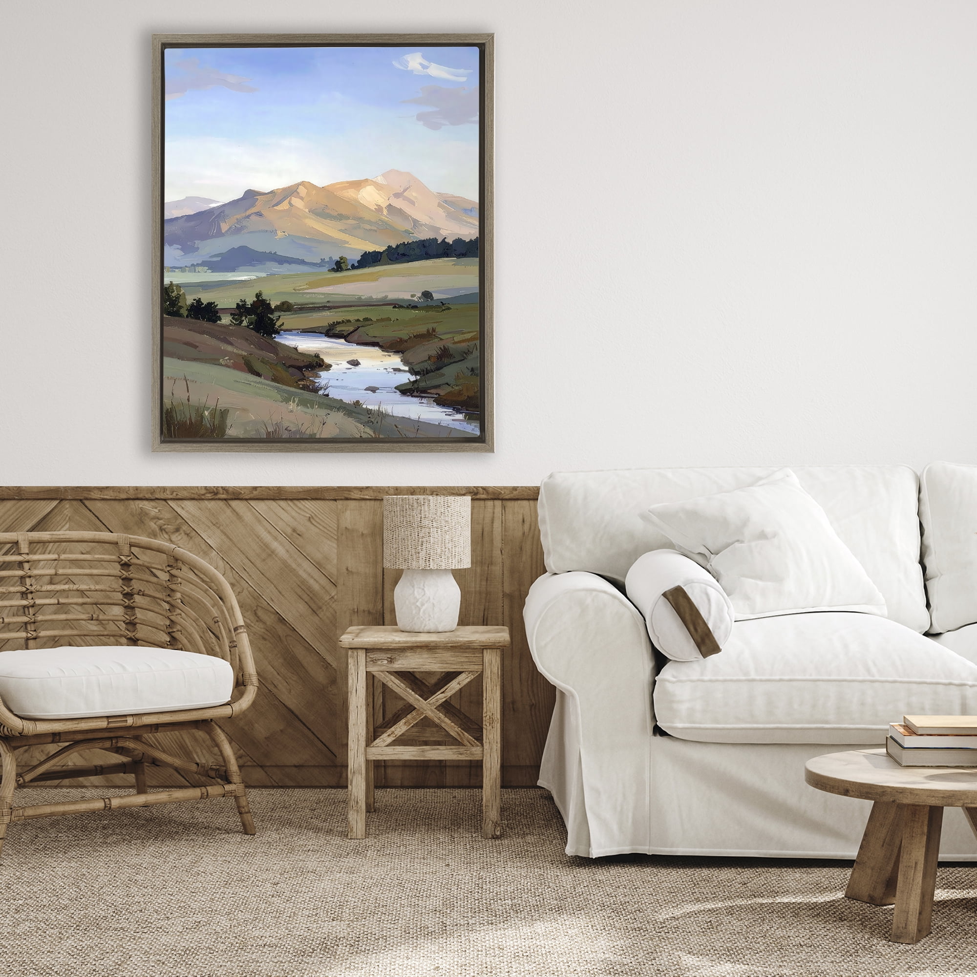 Stupell Industries Across The Valley River Brown Framed Floater Canvas Wall Art, design by Alonza Saunders