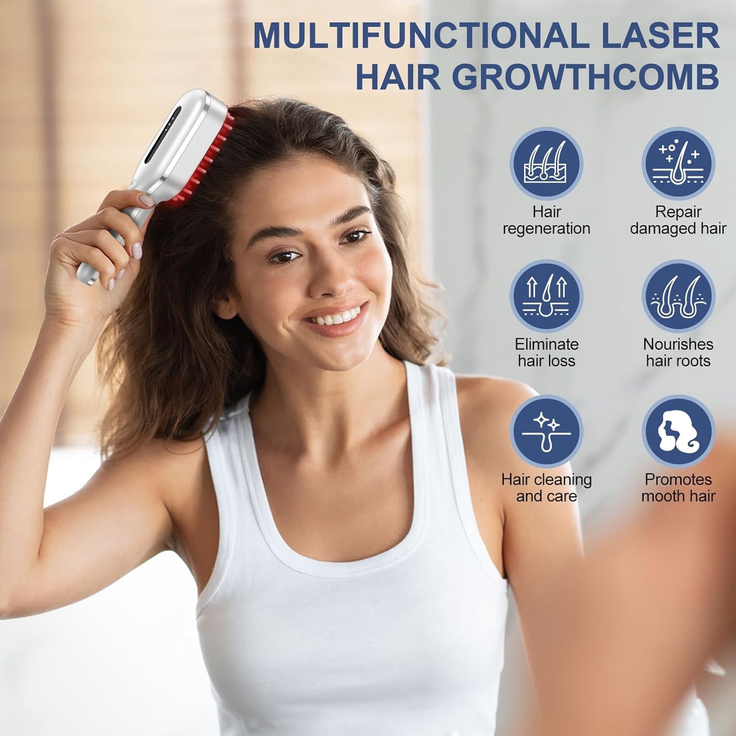 Handheld Red Light Scalp Massager Comb, 3-in-1 Vibrating Scalp Care Tool for At-Home Relaxation and Supporting Hair Care Routines, Portable & Rechargeable