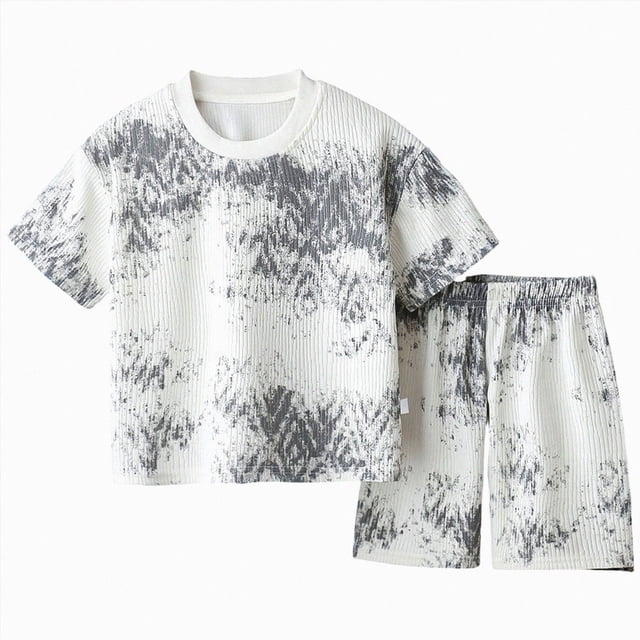COMVALUE Ensembles de Pyjama à Manches Courtes pour Bébé, Pyjama 2 Pcs pour Tout-Petit Garçon (Gris, 120)