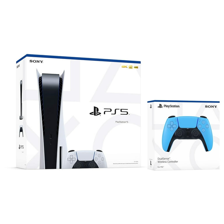Sony Playstation 5 Digital Edition Console with Extra Blue Controller,  White PULSE 3D Headset and Surge Dual Controller Charge Dock Bundle
