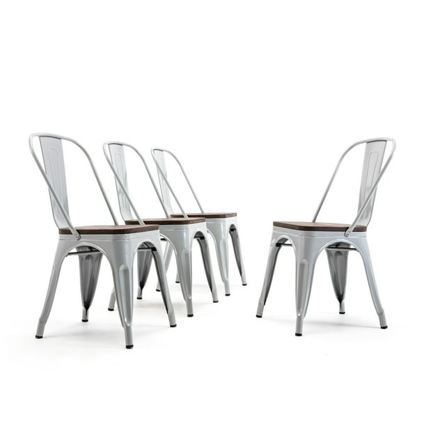 Modern Stackable Bistro Dining Chairs, Black And Silver Dining Chairs Set Of 4