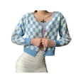 thumbnail image 1 of Franhais Women Crochet Cardigan, Checkerboard Plaid Pattern Single-breasted V-neck Sweater, S/M/L, 1 of 8
