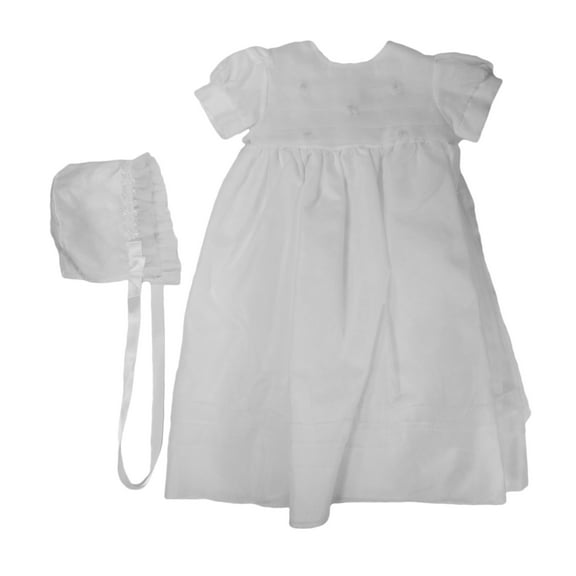 Christening Day Baby Girls White Fully Lined Sheer Organza Gown, 3m - 24m