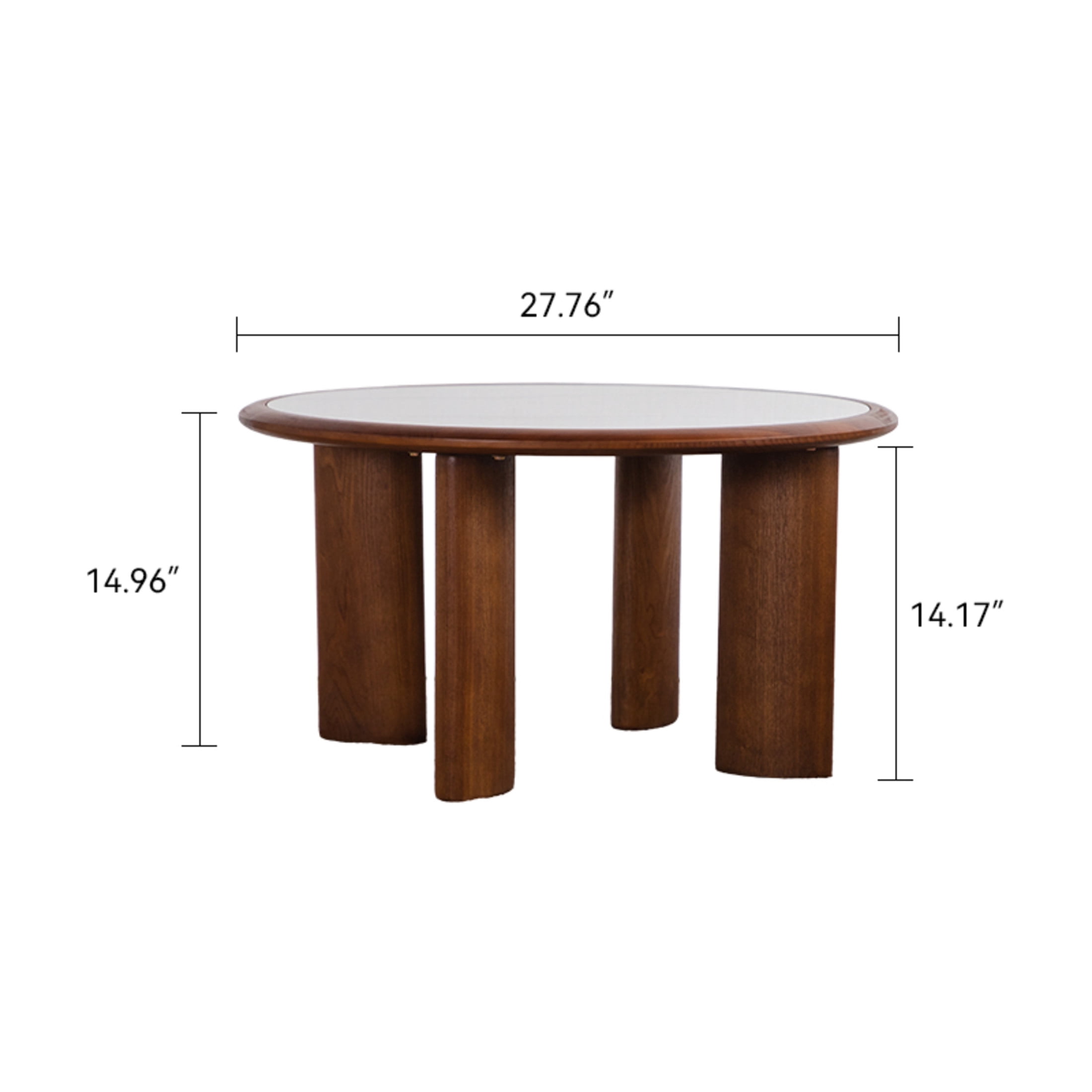 Noble House Ordis 27.76" Round Sintered Stone Coffee Table with Wood Veneer Frame & Cylindrical Legs, White & Walnut