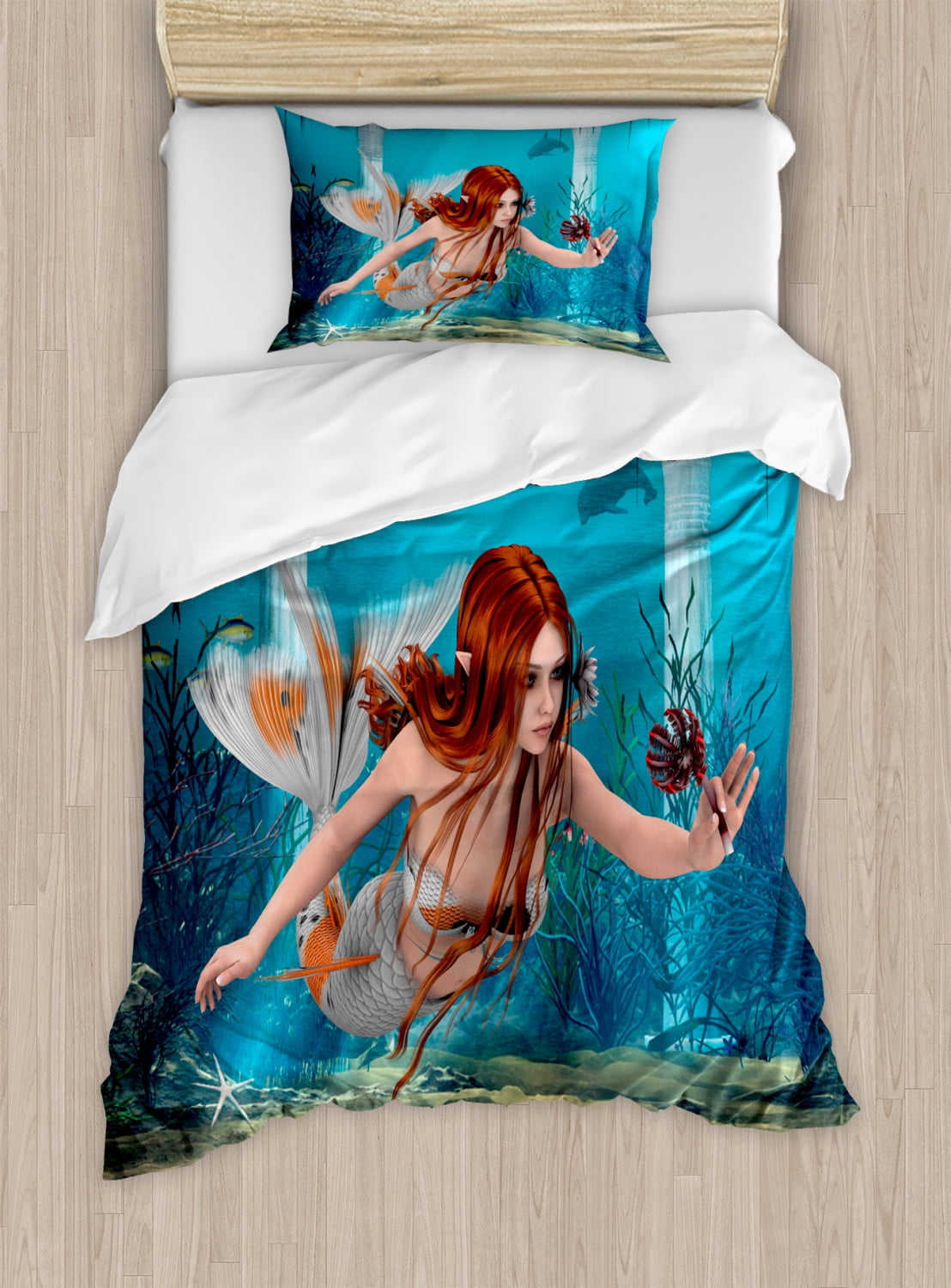 Mermaid Queen Blue Reversible Duvet Cover Quilt Bedding Set Pillowcases All Size 