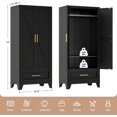 thumbnail image 3 of 71" Tall Metal Wardrobe Cabinet with Drawer and Hanging Rod, 2 Doors Armoire Wardrobe Closet with Shelf for Bedroom, Office, Laundry Room, Black, 3 of 13