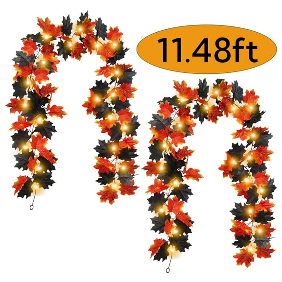 Halloween Garlands Black Maple Leaf Garland for Halloween Porch Indoor Outdoor Décoration Artificial Vines for Halloween Home Party Supplies 11.48ft Red