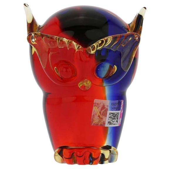 GlassOfVenice Murano Glass Owl - Red Blue Amber