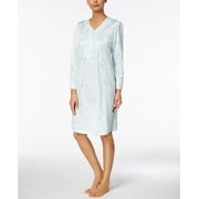 Miss Elaine-Brushed-Satin Lace-Trim Nightgown-Regular-S-Blue Bouquet