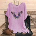 thumbnail image 2 of Blusas de Manga Corta para las Mujeres Mezcla de Lino de Ajuste Suelto Top de Bordado, Blusas para las Mujeres Casual, 2 of 3