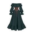 thumbnail image 4 of Renaissance Costume Women Bell Sleeve Off Shoulder Lace up Ruffle Medieval Corset Dress Halloween Costumes, 4 of 6