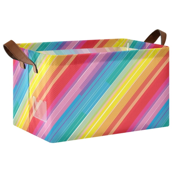 Collapsible Storage Bins Fabric Shelf Baskets with Handles Closet Organizer Rainbow Lines 16.9x11.4x10