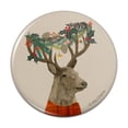 thumbnail image 1 of Christmas Tartan Deer and Holly Antlers Pinback Button Pin, 1 of 5