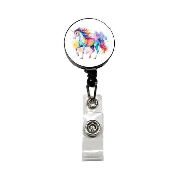 Unicorn Beautiful Watercolor Design Retractable Reel ID Badge Key Card Name Tag Holder with Clip