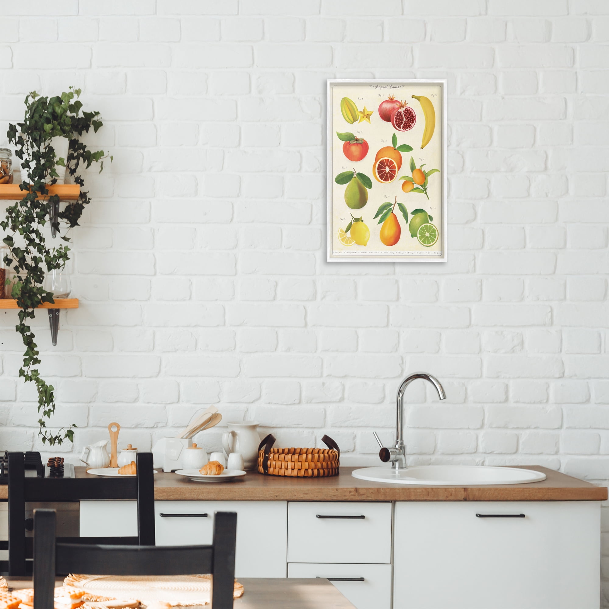 Stupell Industries Vintage Tropical Fruit Studies White Framed Giclee Art, design by Diane Neukirch