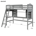 thumbnail image 3 of Tcbosik Twin Size Loft Bed with Open Shelves and Writing Desk, Wood Bed Frame with Inclined Ladder and Safety Guardrail, Easy Assembly, Gray, 3 of 9