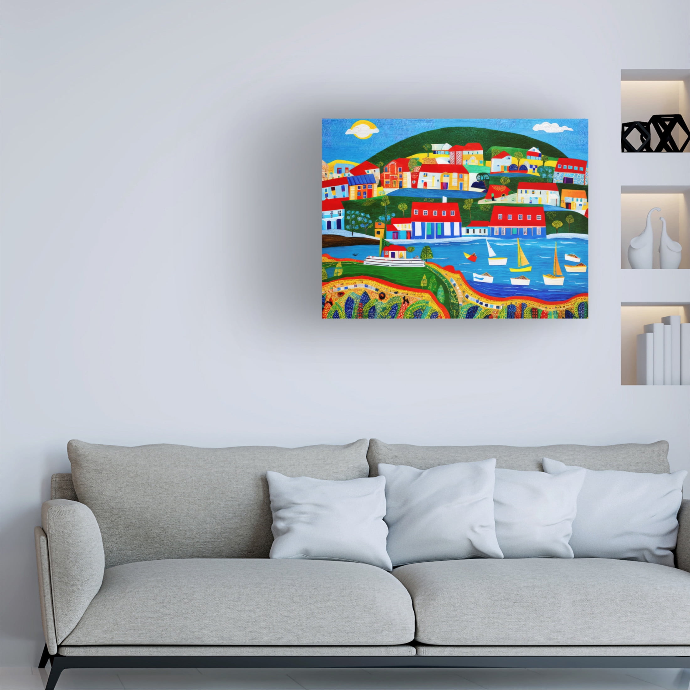 Canvas Wall Art - FootePrint Art 'Quaint Coastal Community' Wall Art for Living Room, Bedroom, or Office Décor by Trademark Fine Art - 19 x 14 Inches
