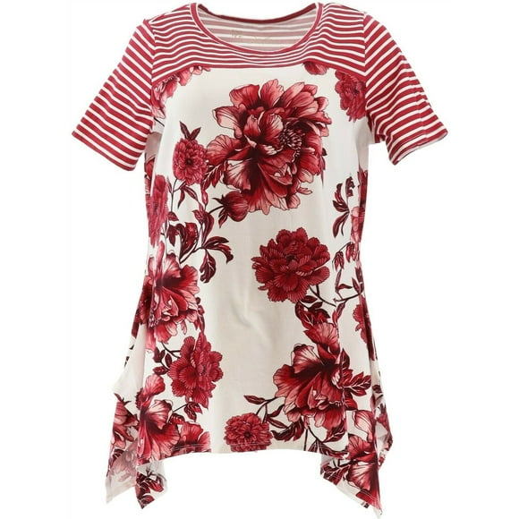 DG2 Diane Gilman T-Shirt à Ourlet Foulard Imprimé Combo pour Femmes 655-645