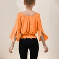 thumbnail image 4 of Ohufall Kids Off The Shoulder Blouses for Teen Girls 5-15 Years, Cute Solid Color Casual Long Sleeve Smocked Waist Shirts Fashion Elegant Ruffle Sleeve Crop Tops, 4 of 8