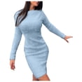 thumbnail image 2 of Labakihah dresses for women 2022 Women's Dress Ladies Autumn Winter Knit Turtleneck Long Sleeves Solid Color Slim Plush Sweater Dress Blue S, 2 of 7