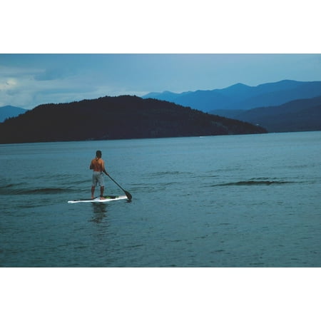 Canvas Print Guy Lake Man Paddle Board People Water Mountains Stretched Canvas 10 x