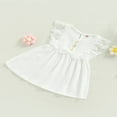 thumbnail image 4 of PENGXIANG Robe Bébé Fille Nouveau-Né 0-24M Manches à Volants Dentelle Nœud Robe de Fête Été Bouton Poche Robe Blanche 0-3 Mois, 4 of 7