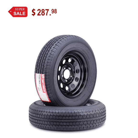 FREE COUNTRY Trailer Tire Wheel Assembly ST205/75R15 10-Ply E 110M Heavy Duty 2400lbs w/ 5 Lug on 5" PCD Black Mod Rim ,SET 2