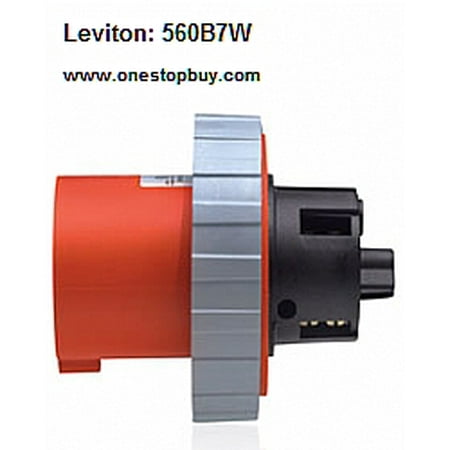 Leviton 560B7W Pin and Sleeve Inlet 60 Amp 277/480 Volt 3PY 4P 5W NA-Rated - Red