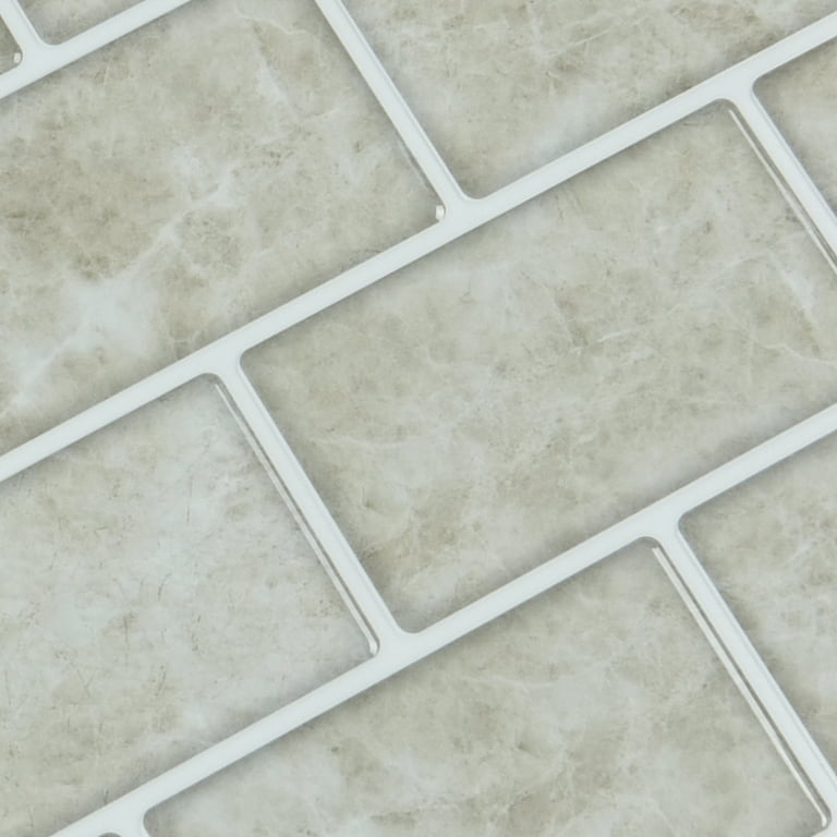 LONGKING 10-Sheet Peel and Stick Backsplash Tile for Kitchen Backsplash,  12x12 inches Off White Subway Tile with Grey Grout 