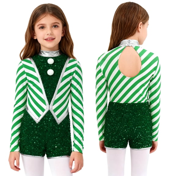 iiniim Girls Carnival Festive Velvet Romper Dance Leotard Christmas Party Wear Ballet Unitards Green 16