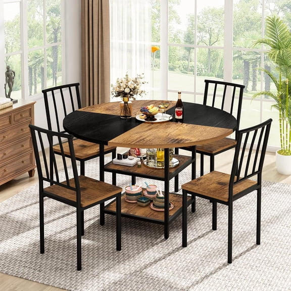 Baxluxe 47" Round Dining Table Rustic Kitchen Table for 4-6 People with Storage Shelf Modern Farmhouse Wooden Kitchen Table, Living Room (Only Table )(Chairs Not Included)