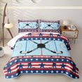 thumbnail image 2 of Feelyou Red Blue Patriotic Hockey Bed Spread Queen for Boys, USA Flag Ice Rink Queen Coverlet Set, 3pcs, 2 of 7