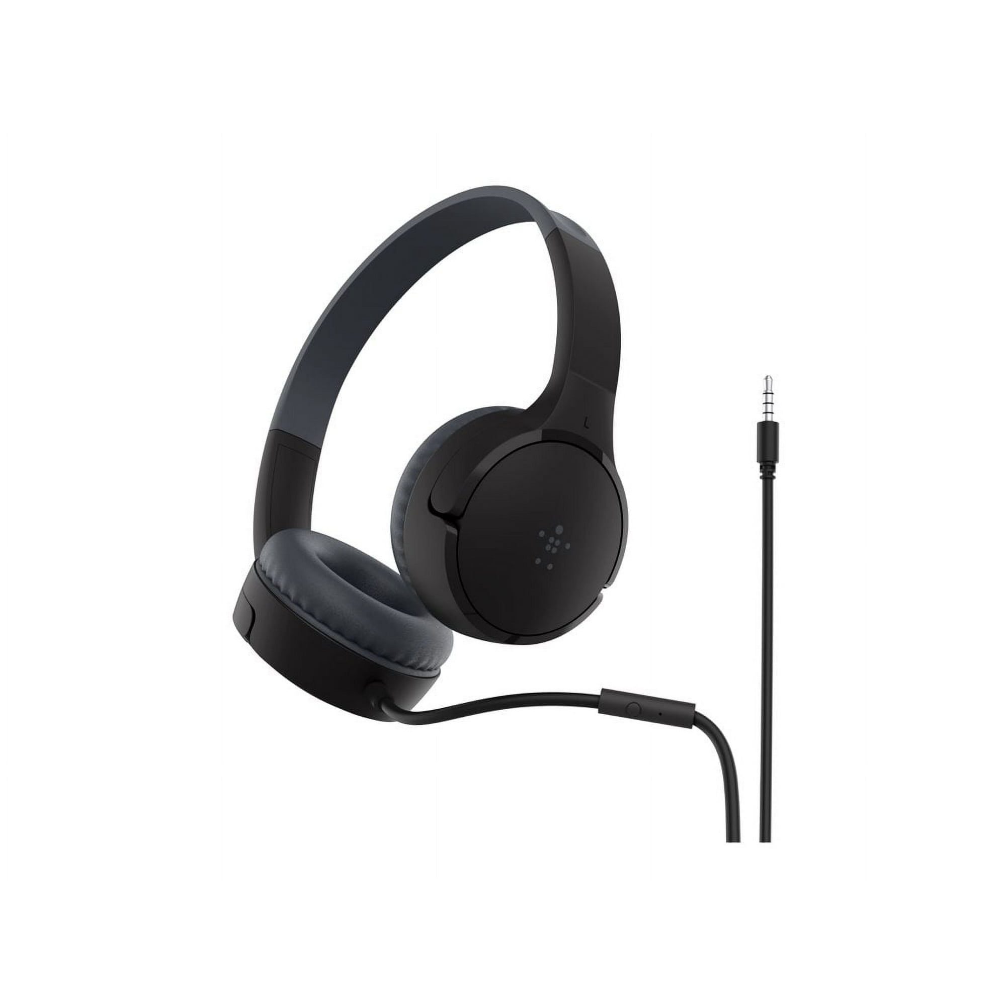 Belkin SoundForm Mini Kids Wired Headphones – Built-in Mic, 85dB Safe Volume, Fun Stickers, Ideal for Online Learning, Works with iPhone 15, iPad, Galaxy, Nintendo Switch 2 & more – Black
