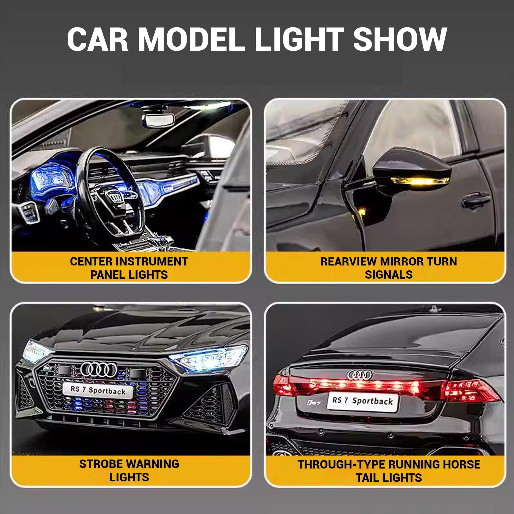 Anmyjuly 1:18 Audi RS7 Diecast Alloy Car Model - Realistic Simulation Key, Working Lights, Adjustable Seats, Removable Wheels ，Suitable for 14+ gifts